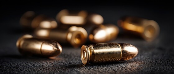 The Bullet on Dark Surface with Shallow Depth of Field and Metallic Shine