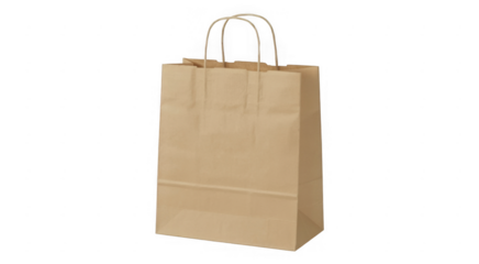 Brown paper shopping bag with handles isolated on a transparent background