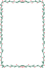 Obraz premium Ornate vintage Christmas frame design featuring a floral border of red roses and holly berry branches with festive leaf patterns for decorative card art