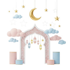 Enchanted archway with celestial decorations isolated on transparent background