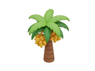 An illustrated green palm tree with yellow bananas hanging from its branches