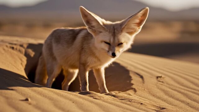 Fennec Fox Emerging from Desert Burrow
