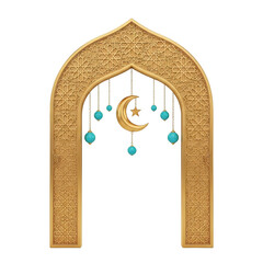 Intricate islamic archway with celestial decorations isolated on transparent background