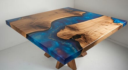 Artisan Resin River Table - Blue  Wood Fusion, Modern Coffee Table.