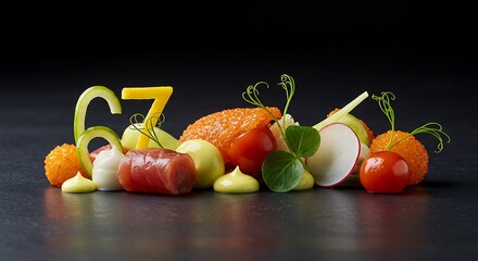 Artistic Vegetable Still Life - 67 Composition with Vibrant Colors and Dark Background.
