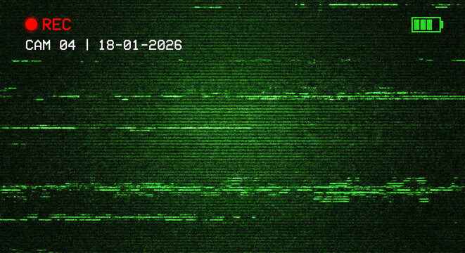 Green Night Vision Security Camera Screen with Static Glitch