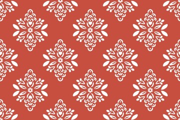 Vintage victorian damask floral design and winter snowflake seamless pattern for elegant christmas wallpaper textile fabric or retro art ornament backdrop decoration