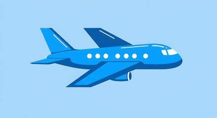 Blue Airplane Illustration - Modern Design with White Windows on Light Blue Background.