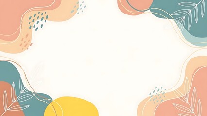 Abstract Pastel Aesthetic Background with Organic Shapes and Minimal Botanical Line Art