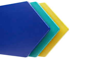 Stack of colorful plastic cutting boards in blue, teal, and yellow