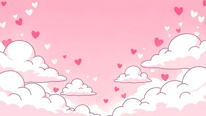 Cute Pink Cloud Background with Floating Hearts &ndash; Romantic Pastel Sky Illustration