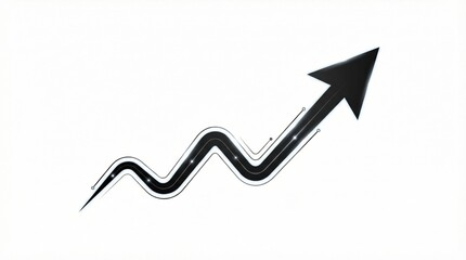 Abstract black arrow with digital zigzag path pointing upward,concept of progress,technology growth and digital transformation success