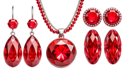 Red crystal jewelry set with silver accents earrings