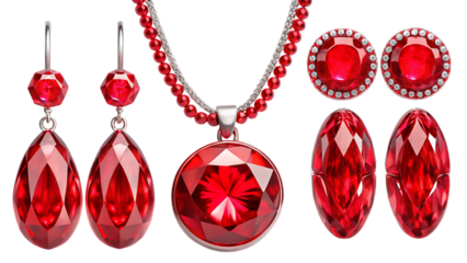 Red crystal jewelry set with silver accents earrings