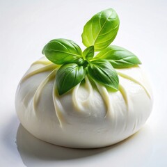 Fresh creamy burrata cheese with vibrant basil leaves a gourmet delicacy