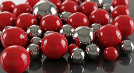 A vibrant collection of red and silver spheres, creating a visually appealing composition.