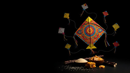 Vibrant kites flying high in the sky on makar sankranti