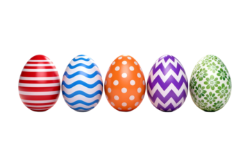 Five Colorful Decorated Easter Eggs in a Row