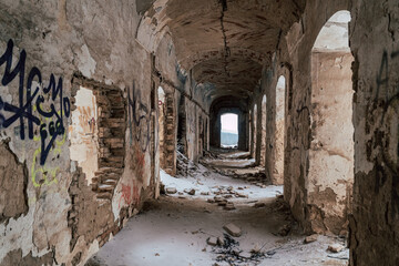 Mariánska Čeľaď, Máriacsalád, Slovakia - January 15th 2026: Abandoned Baroque Monastery Ruins...