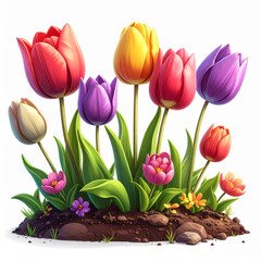 Bright and colorful Spring Tulips isolated on a white background