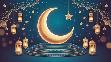 Illuminated crescent moon with starry night