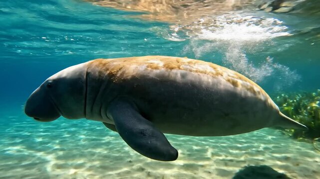 Gentle Manatee Gliding Through Clear Tropical Waters