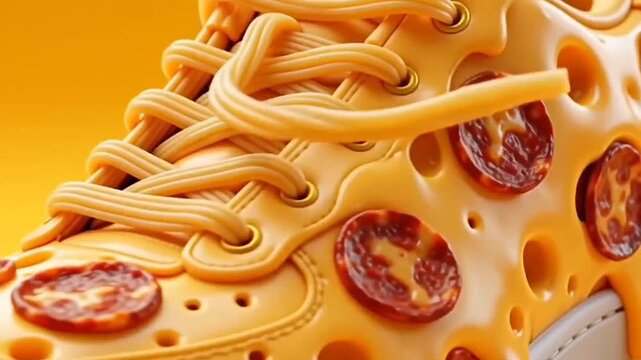3D Render of Creative Pizza Sneaker Concept with Melted Cheese and Pepperoni Slices
