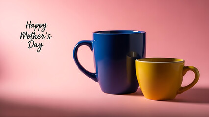 Happy mother's day coffee mugs on pink background