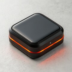 Modern sleek black square electronic device with orange led illumination