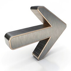 Realistic 3d render of a metallic arrow pointing forward with reflective surface and clean studio lighting