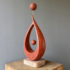 Abstract organic sculpture with spheres and flowing form displayed on pedestal