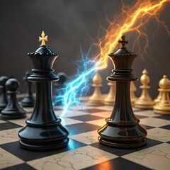 Intense chess battle two powerful queens clash with electric energy sparking strategic game