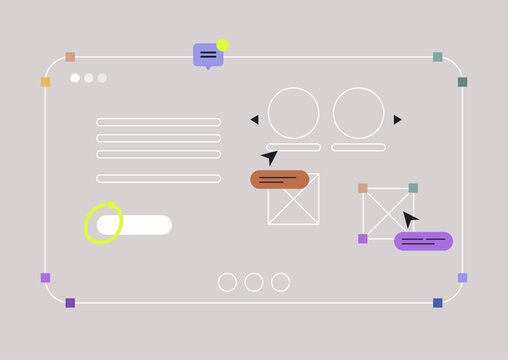 Detailed visual representation of  innovative website wireframes filled with dynamic components, highlighting user interface and interactive design features.