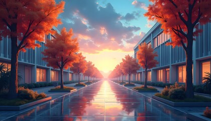 Herbstliche Stra&szlig;e mit Spiegelung
