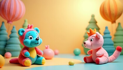 Verspielte Kuscheltiere im Fantasieland
