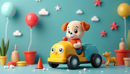 Spielzeugautos im Kinderzimmer mit Wolken
