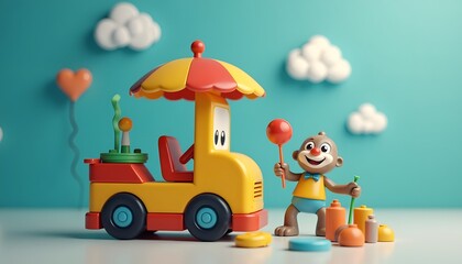 Spielzeugautos im Kinderzimmer mit Wolken
