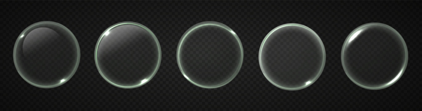 Glossy 3D transparent disc with liquid-like surface reflection isolated on dark background. Modern glass UI icon for tech dashboard or game design.