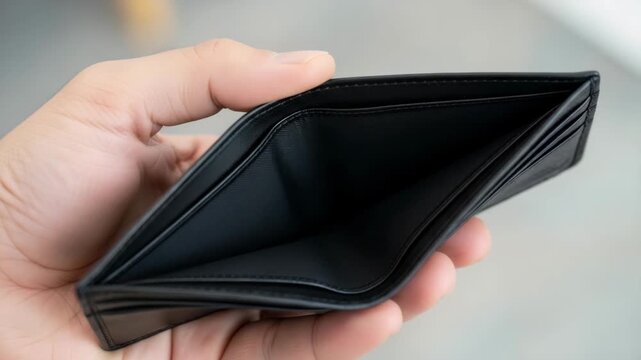 Empty card holder held by a caucasian man showing lack of money problem, business and financial concept, footage
