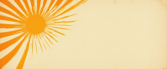 Orange stylized sun with brushstroke rays appears in the top left corner of a vintage cream background