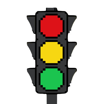Pixel Art Traffic Light Vector Icon.