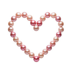 Pink pearl heart-shaped necklace jewelry with glossy beads isolated on transparent background