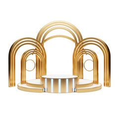 Golden arched structure with circular platform isolated on transparent background