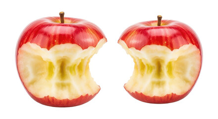 A delicious red apple with a big bite taken out of it isolated on transparent background