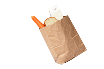 Brown Paper Bag with Groceries and Food Items