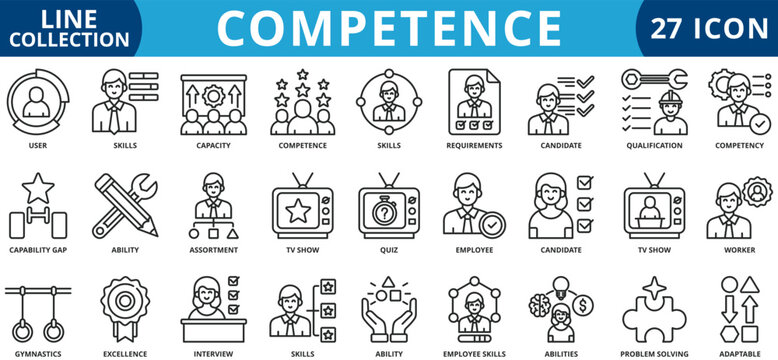 Competence icon set outline style icon set collection vector illustration