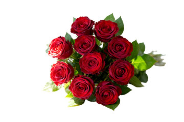 Bouquet of Red Roses with Green Leaves