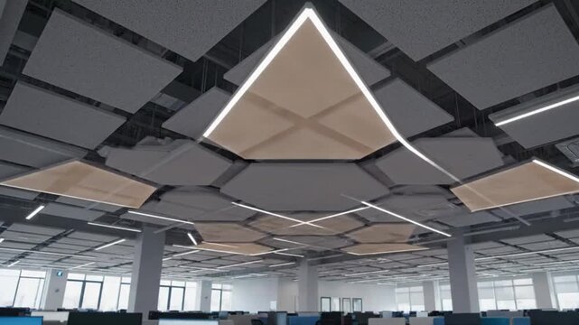 Open office ceiling lights forming diverse patterns