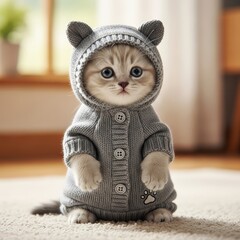 Adorable kitten in a cozy hooded sweater with cat ears.
