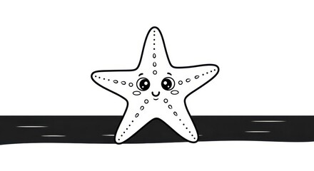 Adorable Starfish Character Illustration for Childrens Coloring Book.